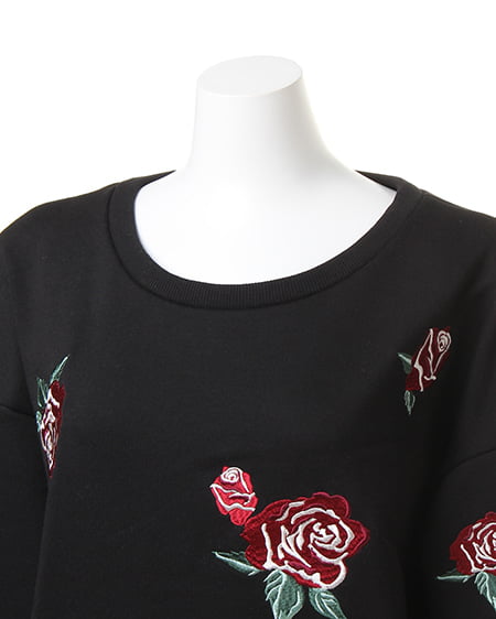 INGNI（イング） 花柄刺繍裏毛／TOPS／A ｸﾛ