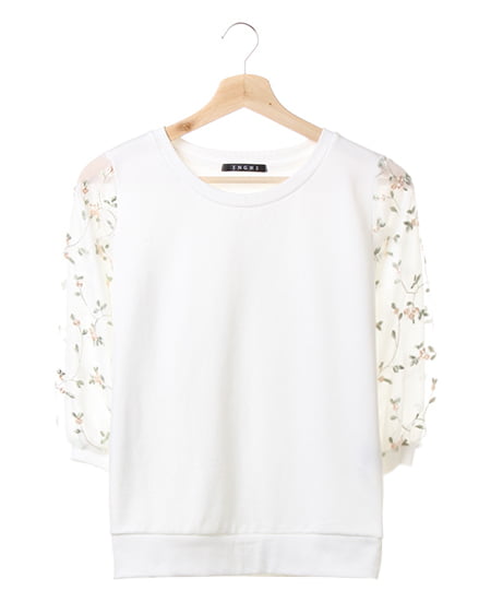 袖チュール刺繍TOPS 7分袖｜(イング) 公式通販｜ STORE Greedy 