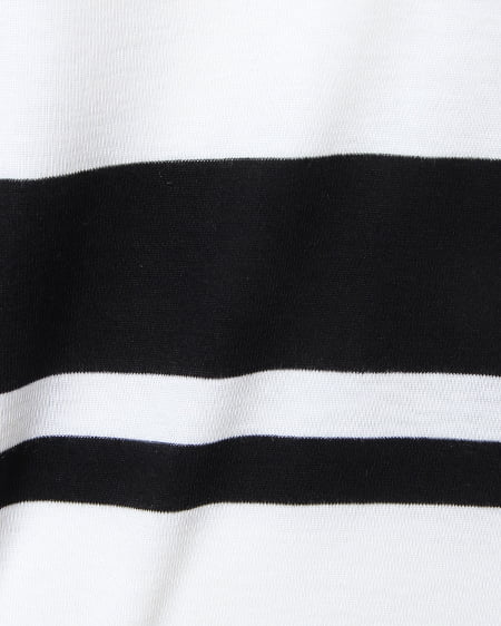 INGNI（イング） フライスイレギュラーボーダー／ドルマン 7分袖 ｸﾛ/ｵﾌﾎﾜｲﾄ