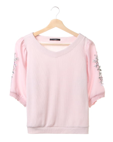 INGNI(イング) 袖チュール刺繍／TOPS ﾋﾟﾝｸ