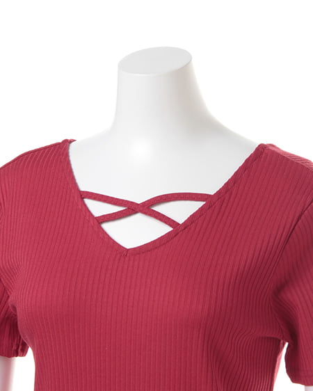 INGNI（イング） 2WAY クロスリブトップス半袖 ｱｶ