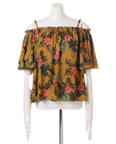 INGNI（イング） リーフ柄JZオフショル／TOPS ﾏｽﾀｰﾄﾞ