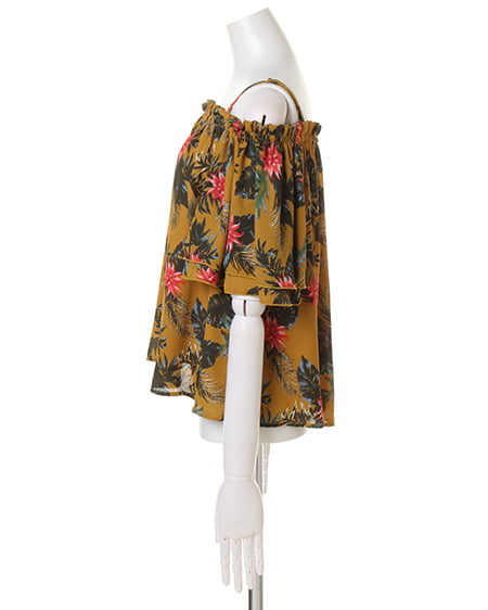 INGNI（イング） リーフ柄JZオフショル／TOPS ﾏｽﾀｰﾄﾞ