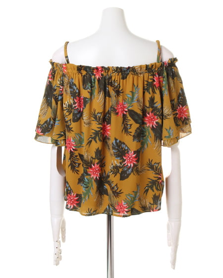 INGNI（イング） リーフ柄JZオフショル／TOPS ﾏｽﾀｰﾄﾞ