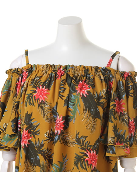 INGNI（イング） リーフ柄JZオフショル／TOPS ﾏｽﾀｰﾄﾞ