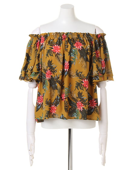 INGNI（イング） リーフ柄JZオフショル／TOPS ﾏｽﾀｰﾄﾞ