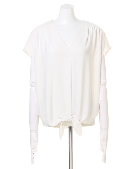 INGNI（イング） 裾リボントロミVネック／シャツ ｵﾌﾎﾜｲﾄ