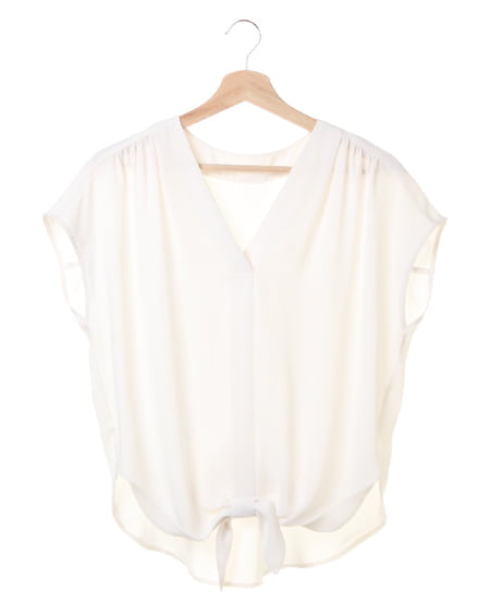 INGNI(イング) 裾リボントロミVネック／シャツ ｵﾌﾎﾜｲﾄ