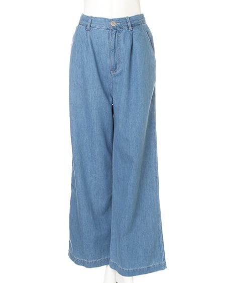 INGNI（イング） タック入りデニムワイド／パンツ ﾃﾞﾆﾑ/ﾗｲﾄﾌﾞﾙｰ