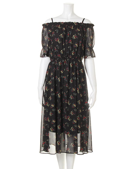 INGNI(イング) 花柄シフォンオフショル/ワンピース クロ/B