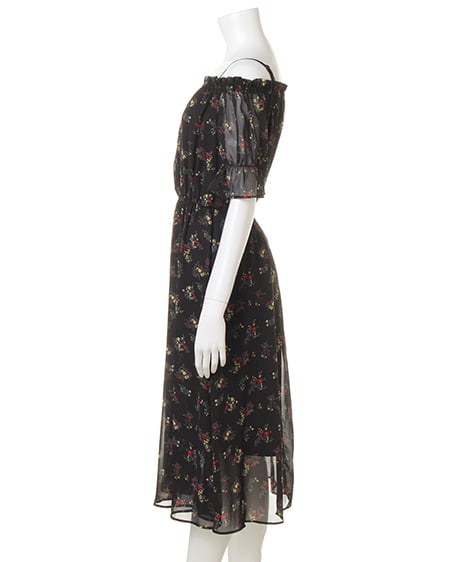 INGNI(イング) 花柄シフォンオフショル/ワンピース クロ/B