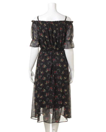 INGNI(イング) 花柄シフォンオフショル/ワンピース クロ/B