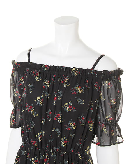 INGNI(イング) 花柄シフォンオフショル/ワンピース クロ/B