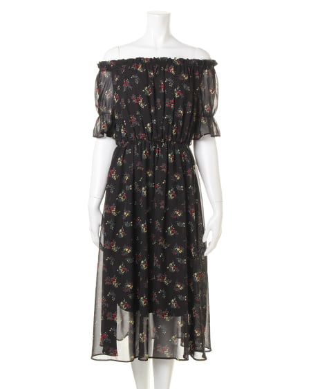 INGNI(イング) 花柄シフォンオフショル/ワンピース クロ/B