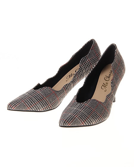 INGNI(イング) グレンチェックスカラップパンプス グレー