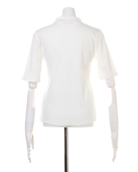 INGNI（イング） カバーリングリブ 装飾付ハイネック5分袖／TOPS ｵﾌﾎﾜｲﾄ