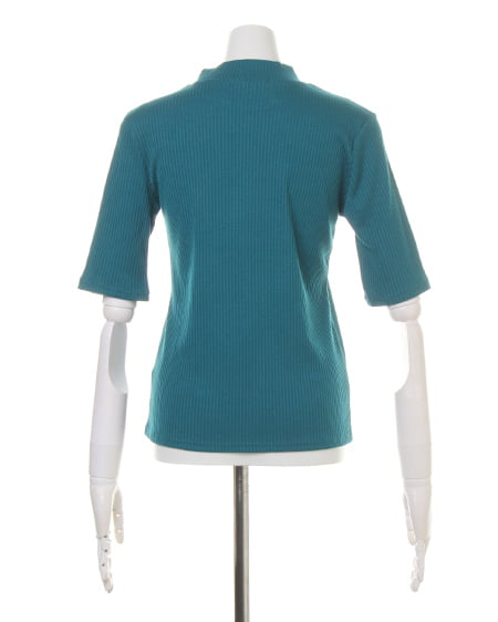 INGNI（イング） カバーリングリブ 装飾付ハイネック5分袖／TOPS ﾀｰｺｲｽﾞｸﾞﾘｰﾝ