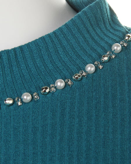 INGNI（イング） カバーリングリブ 装飾付ハイネック5分袖／TOPS ﾀｰｺｲｽﾞｸﾞﾘｰﾝ