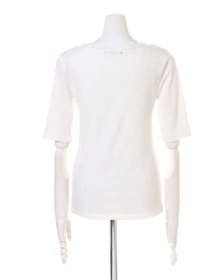 INGNI（イング） リブレース付Vネック5分袖 ｵﾌﾎﾜｲﾄ