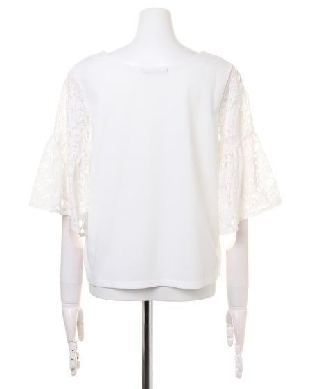 INGNI（イング） 梨地ポンチ袖レースフレアー／TOPS ｵﾌﾎﾜｲﾄ