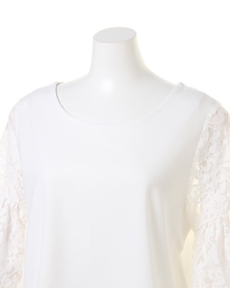 INGNI（イング） 梨地ポンチ袖レースフレアー／TOPS ｵﾌﾎﾜｲﾄ