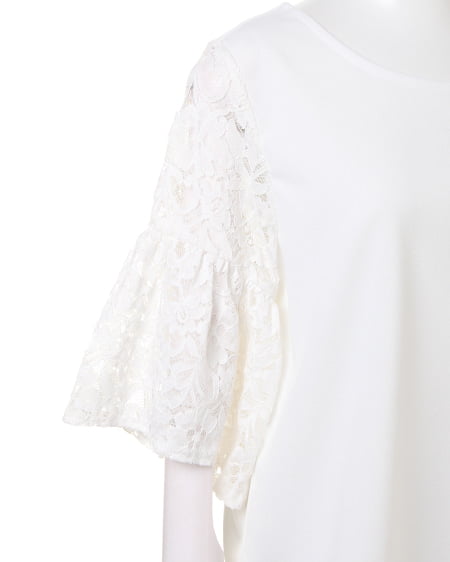 INGNI（イング） 梨地ポンチ袖レースフレアー／TOPS ｵﾌﾎﾜｲﾄ