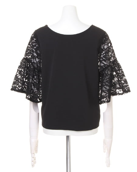 INGNI（イング） 梨地ポンチ袖レースフレアー／TOPS ｸﾛ