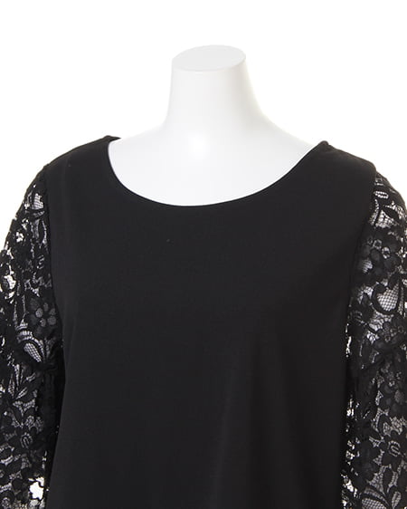 INGNI（イング） 梨地ポンチ袖レースフレアー／TOPS ｸﾛ