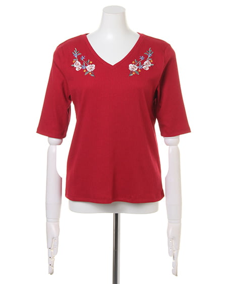 INGNI（イング） リブ胸刺しゅう5分袖／TOPS ﾎﾞﾙﾄﾞｰ