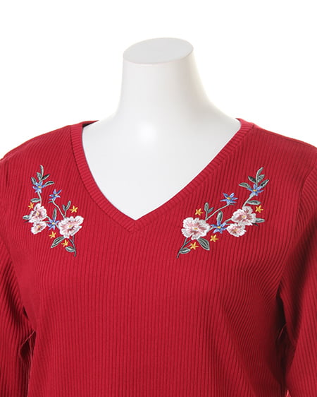 INGNI（イング） リブ胸刺しゅう5分袖／TOPS ﾎﾞﾙﾄﾞｰ