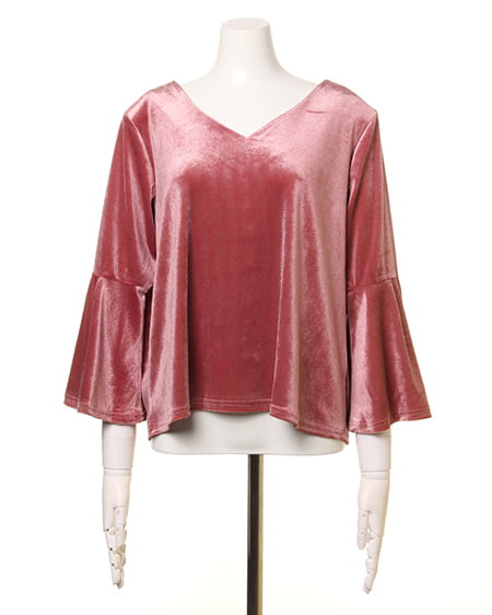 INGNI（イング） ブライトベロア袖タックフレアー／TOPS ﾋﾟﾝｸ