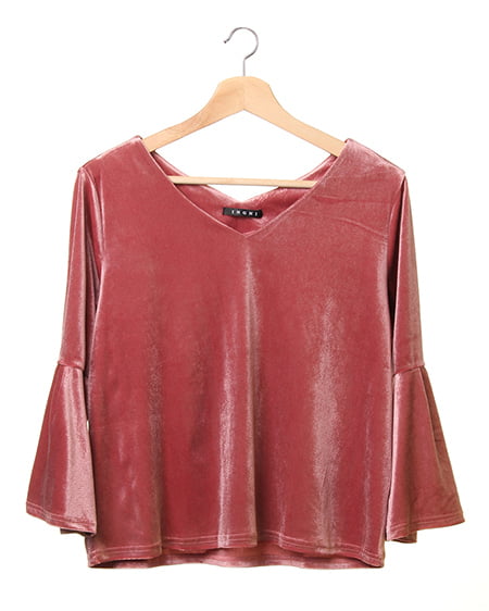 INGNI(イング) ブライトベロア袖タックフレアー／TOPS ピンク