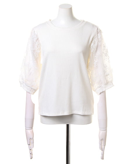 INGNI（イング） 袖無地チュール刺繍／TOPS ｵﾌﾎﾜｲﾄ