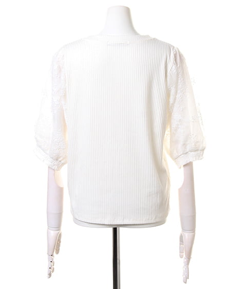 INGNI（イング） 袖無地チュール刺繍／TOPS ｵﾌﾎﾜｲﾄ