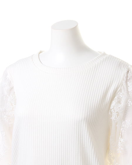 INGNI（イング） 袖無地チュール刺繍／TOPS ｵﾌﾎﾜｲﾄ