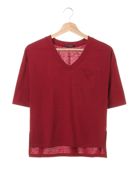 INGNI(イング) ポケット付5分袖Tシャツ ボルドー
