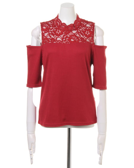 INGNI(イング) デコルテレースカバーリング5分袖/TOPS ボルドー