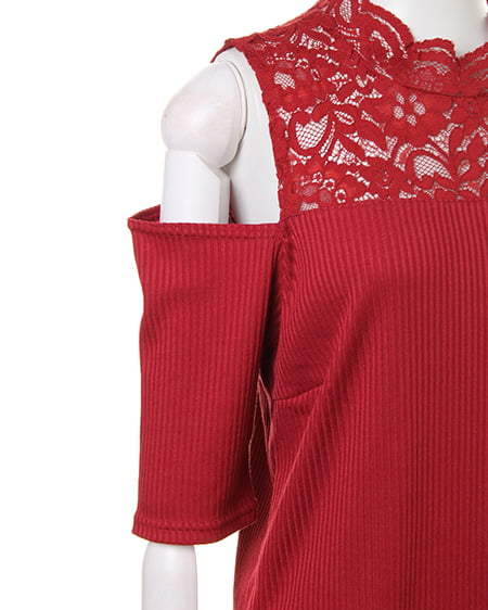 INGNI(イング) デコルテレースカバーリング5分袖/TOPS ボルドー