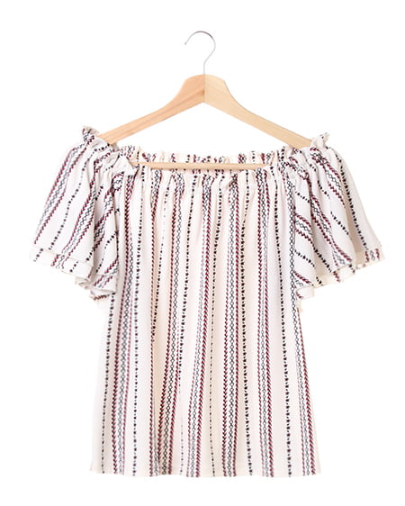 INGNI(イング) エスパンディーエスニック柄オフショル／TOPS オフホワイト/アカ