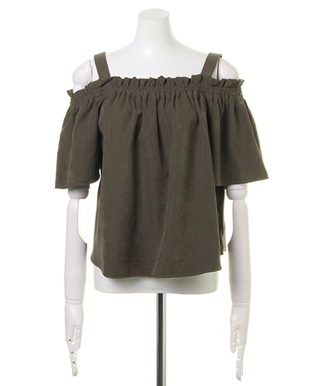 INGNI（イング） フレア袖ピーチシャーリングオフショル／TOPS ｶｰｷ