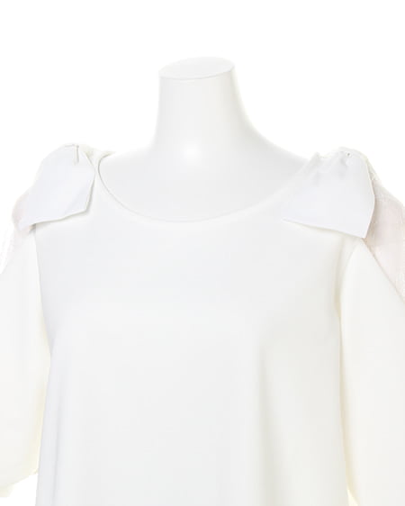 INGNI（イング） なし地ポンチ袖われ肩リボン／TOPS ｵﾌﾎﾜｲﾄ