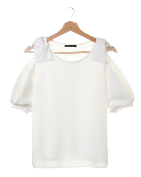 INGNI(イング) なし地ポンチ袖われ肩リボン／TOPS オフホワイト