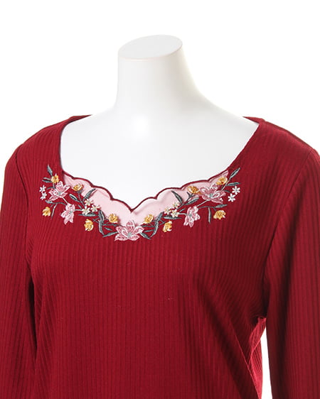 INGNI（イング） デコルテシアー刺繍リブ／TOPS7分袖 ﾎﾞﾙﾄﾞｰ