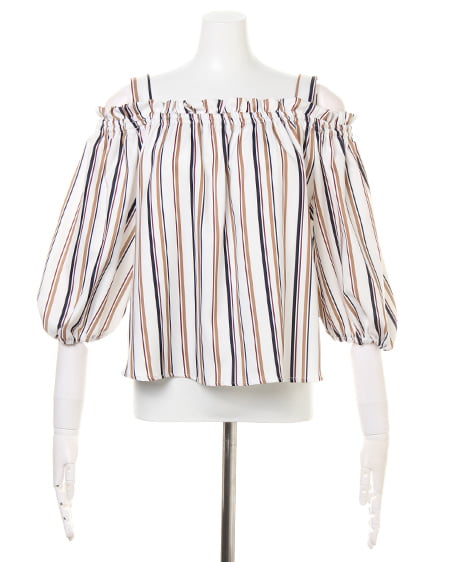 INGNI（イング） マルチストライプ柄シャーリングオフショル ｵﾌﾎﾜｲﾄ