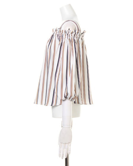 INGNI（イング） マルチストライプ柄シャーリングオフショル ｵﾌﾎﾜｲﾄ