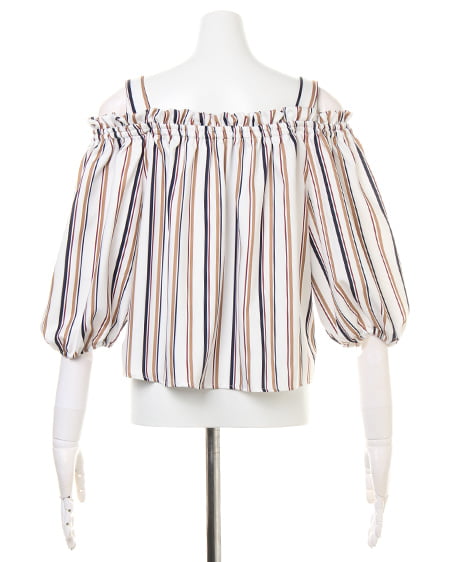 INGNI（イング） マルチストライプ柄シャーリングオフショル ｵﾌﾎﾜｲﾄ