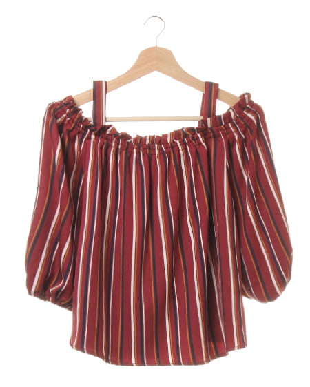 INGNI(イング) マルチストライプ柄シャーリングオフショル ﾎﾞﾙﾄﾞｰ