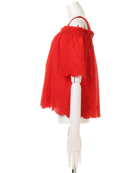 INGNI(イング) 綿レース肩開きオフショル/TOPS アカ