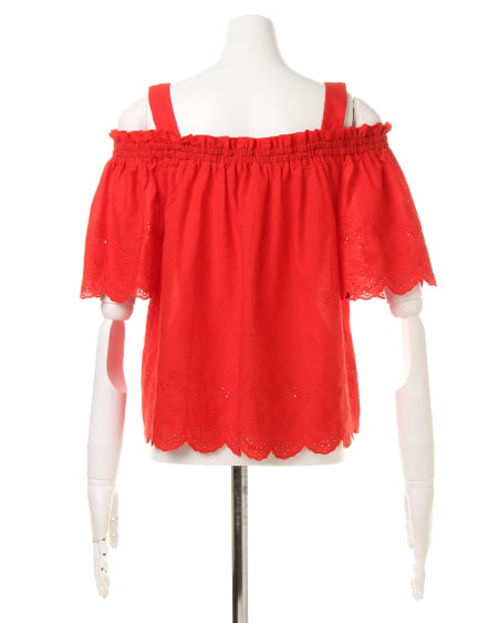 INGNI(イング) 綿レース肩開きオフショル/TOPS アカ