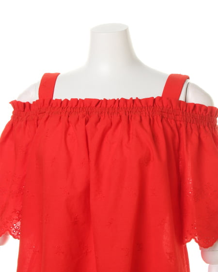 INGNI(イング) 綿レース肩開きオフショル/TOPS アカ